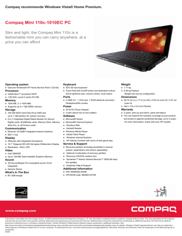 PSG Consumer 2C09 Compaq Notebook Datasheet | Manualzz