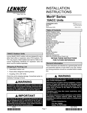Lennox 10ACC Air Conditioner Installation Manual | Manualzz