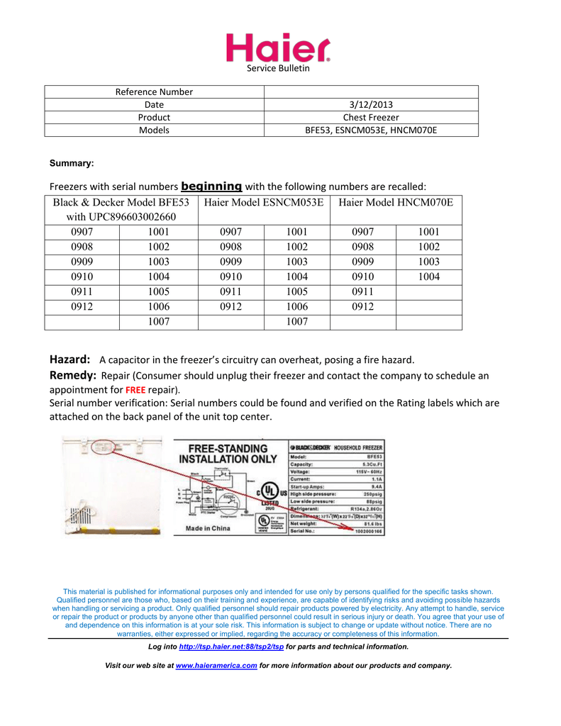 Freezers With Serial Numbers Beginning With The Manualzz