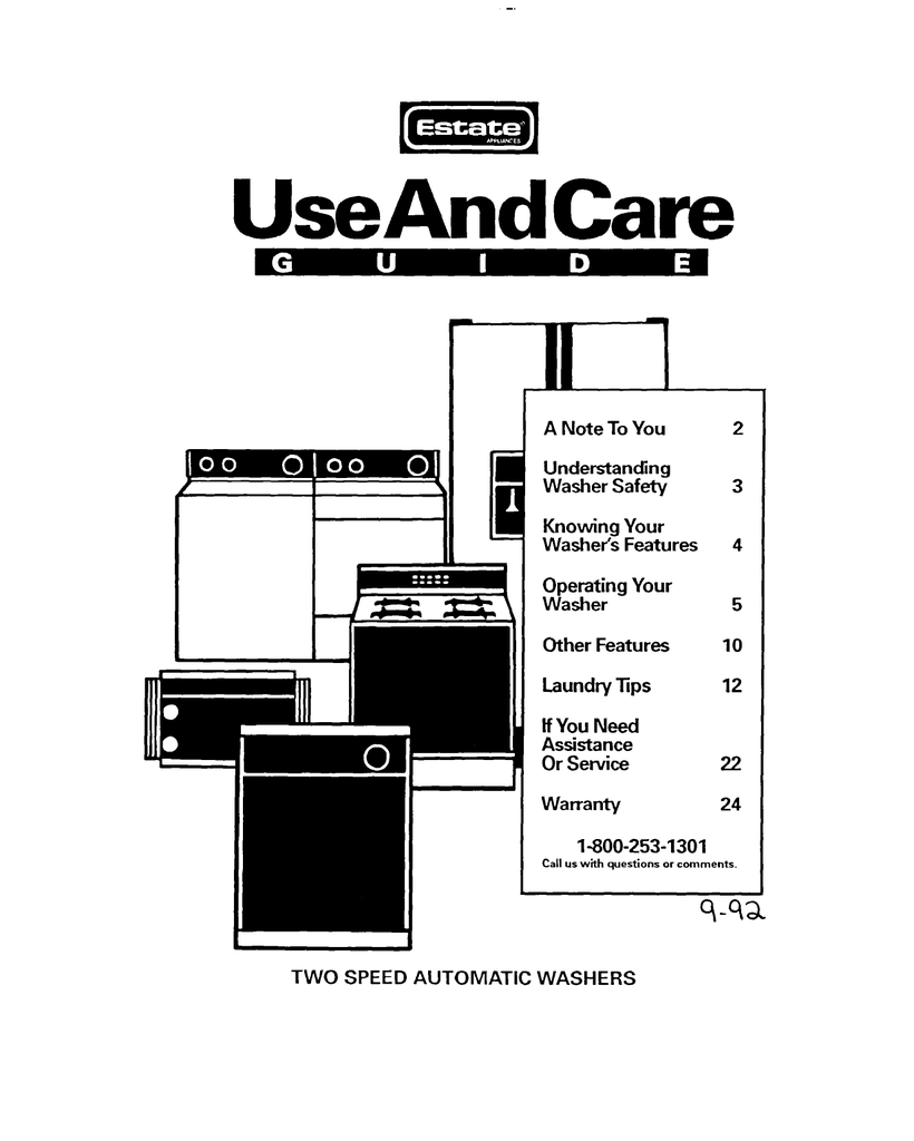 Estate Whirlpool Washing Machine Repair Manual TAWL670AG0 Manualzz