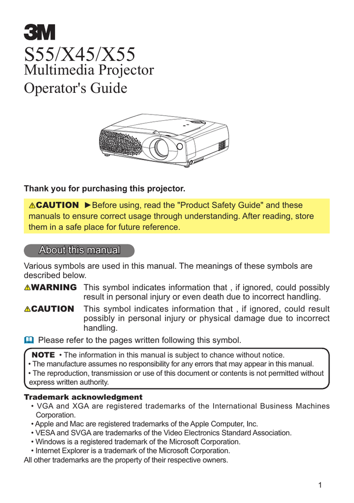 3M X55 Projector User manual Manualzz