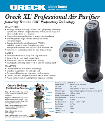 Oreck xl professional clearance air purifier manual