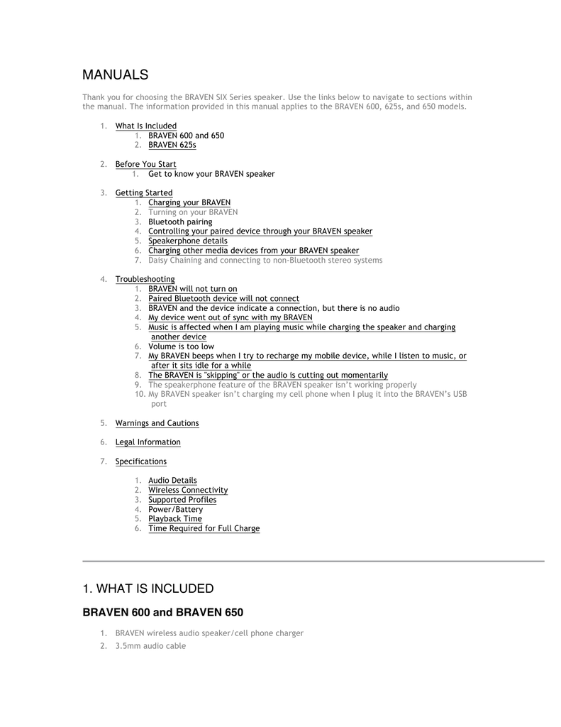 Braven 625s Manual Manualzz