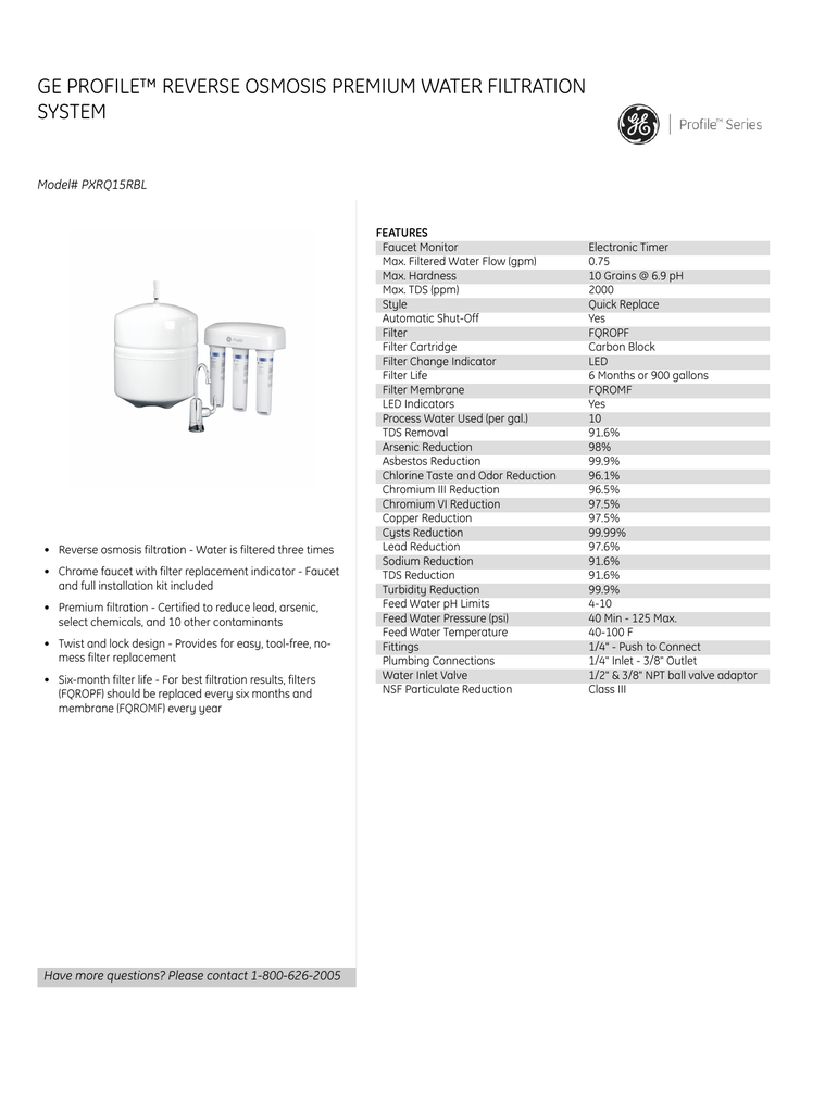 Ge Profile Reverse Osmosis Premium Water Filtration System Manualzz