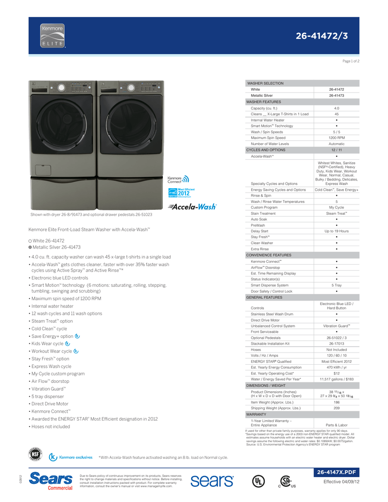 Kenmore Elite Washer Manual Pdf : Kenmore He5t Owners Manual  Bought my washer at sears, after 