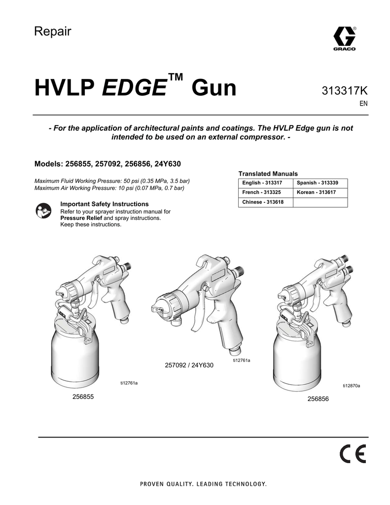 Graco 313317K, HVLP EDGE Gun, Repair Owner's Manual Manualzz