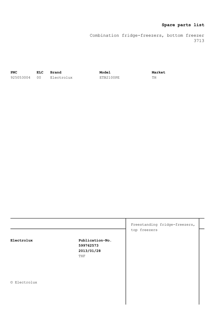 Spare Parts List Combination Fridge Freezers Manualzz