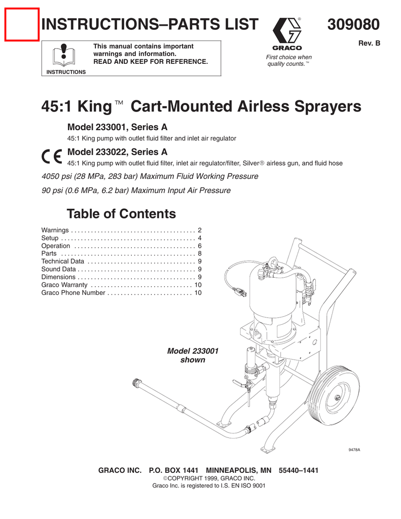Graco® King® 451 Airless Spray Pump (CartMounted) Manualzz