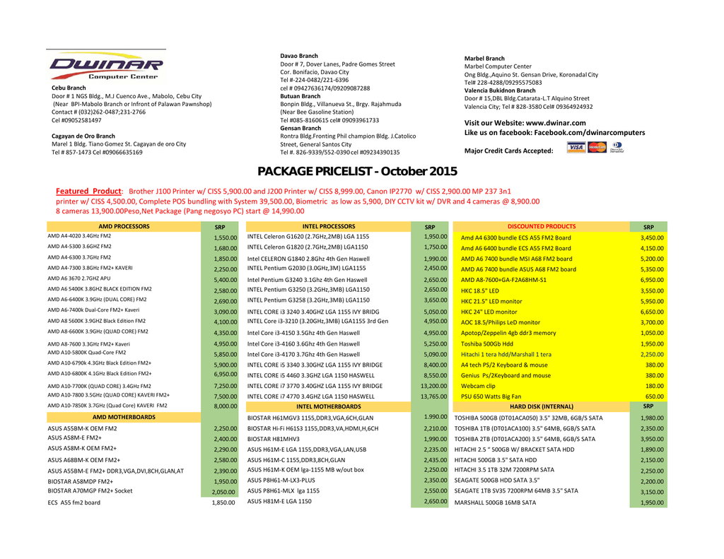 Package Pricelist October 15 Manualzz