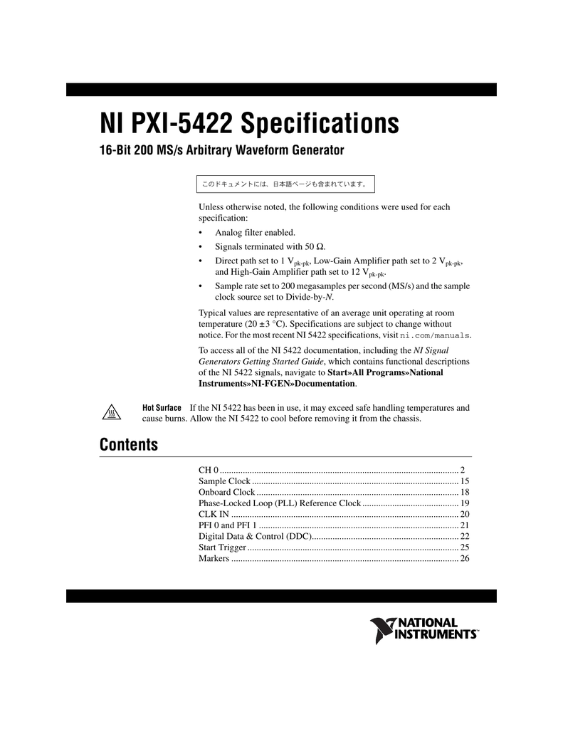 NI PXI 5422 Specifications Manualzz