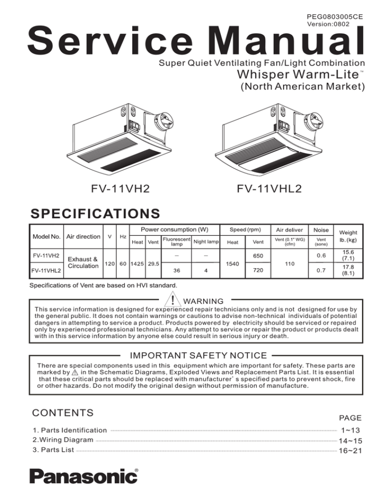Panasonic FV11VHL2 User guide Manualzz