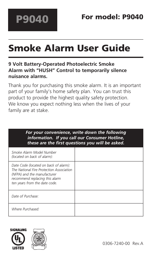 Kidde P9040 User Guide Manualzz