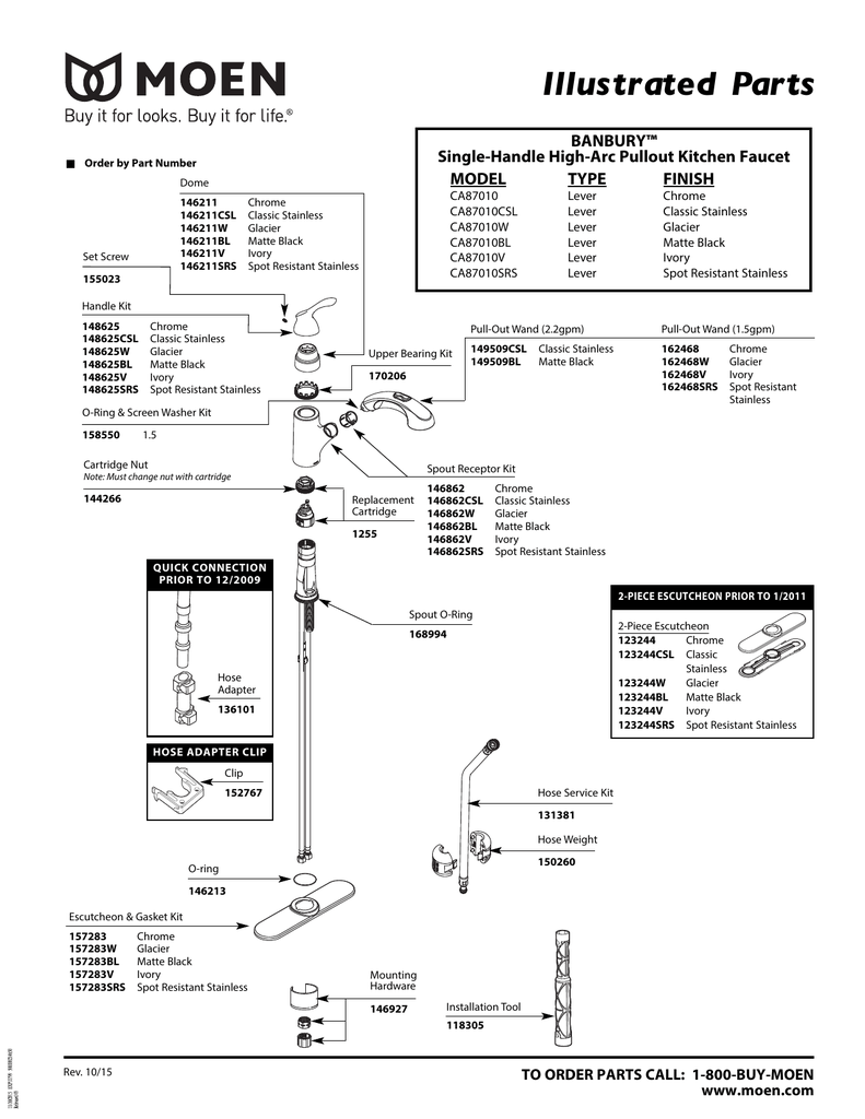 White Faucet Parts Tools Home Improvement Moen 148625w Banbury
