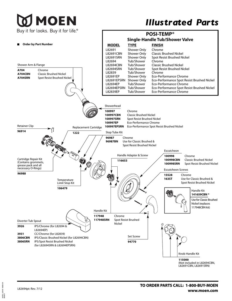 MOEN PosiTemp Pressure Balanced Shower Cartridge 1222 The, 58 OFF
