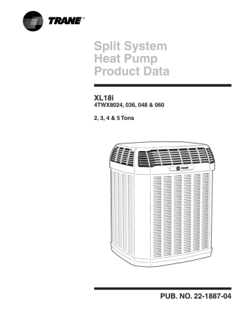 Trane Product Data Split System Heat Pump XL18i | Manualzz
