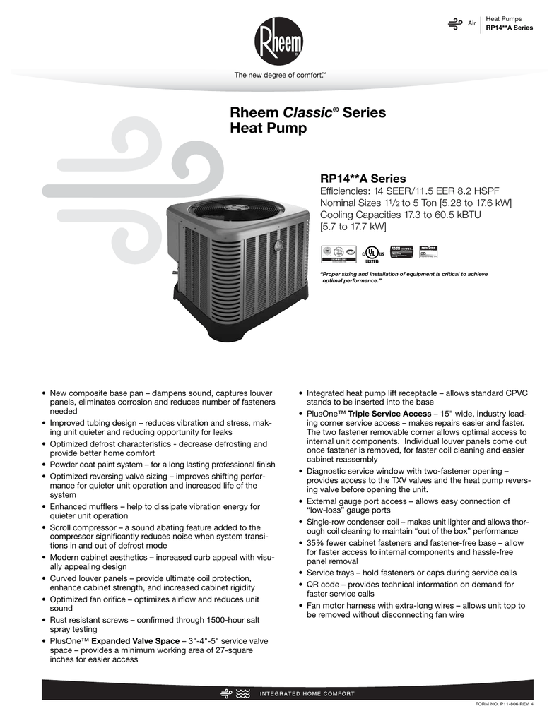 Rheem Classic® Series Heat Pump Manualzz