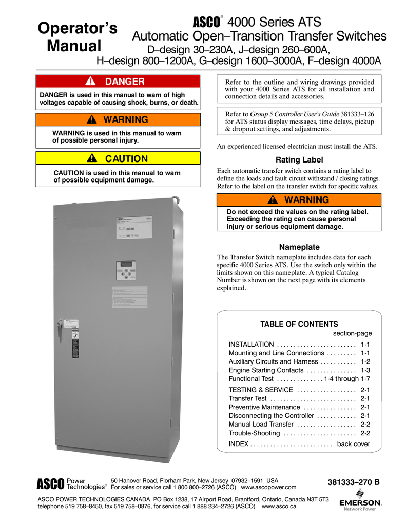 Asco Automatic Transfer Switch Series 300 Wiring Diagram - Wiring Diagram