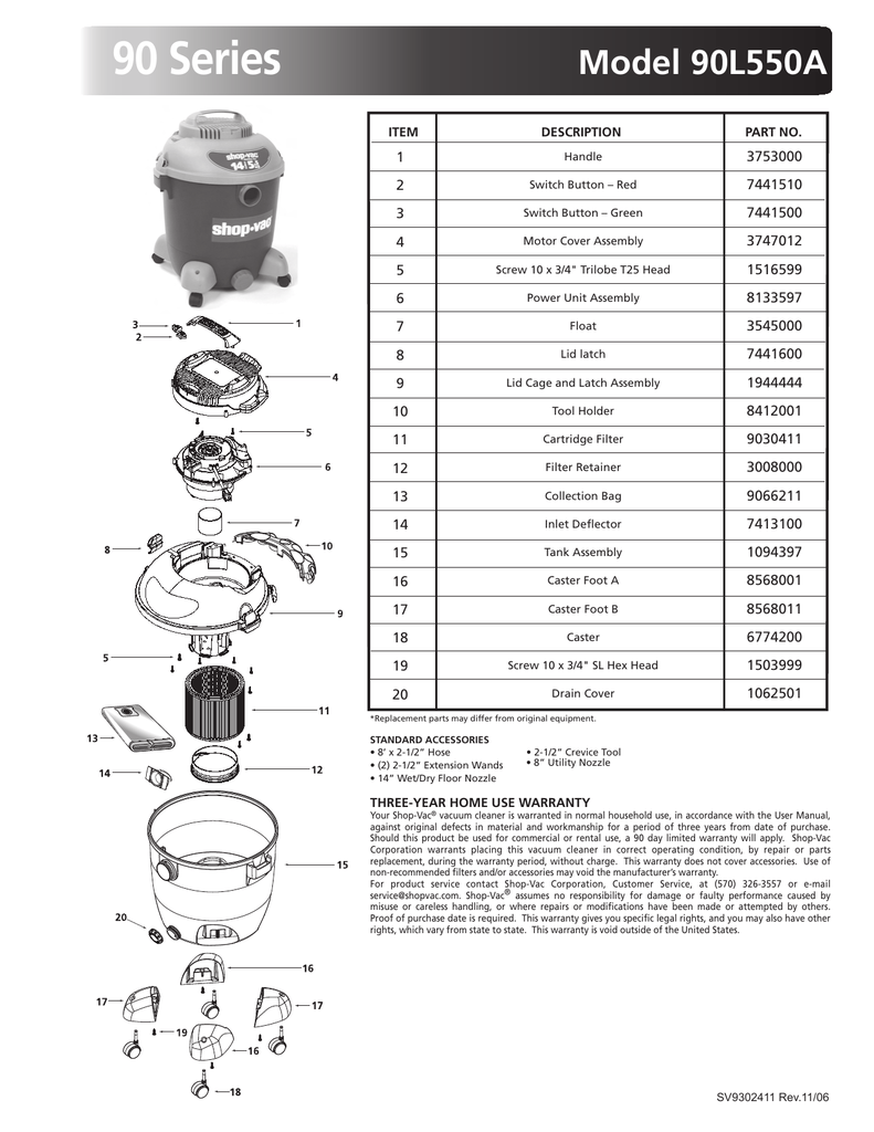 Shop Vac 90L550A Owner's manual Manualzz