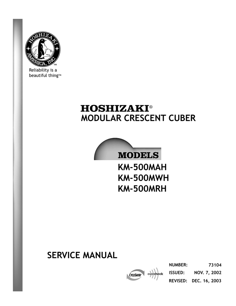 HOSHIZAKI SERVICE MANUAL Logic Board Settings E1ck811 PDF