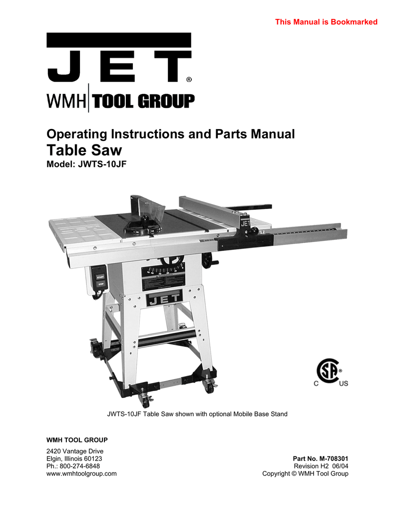 Operating Instructions and Parts Manual Table Saw Manualzz