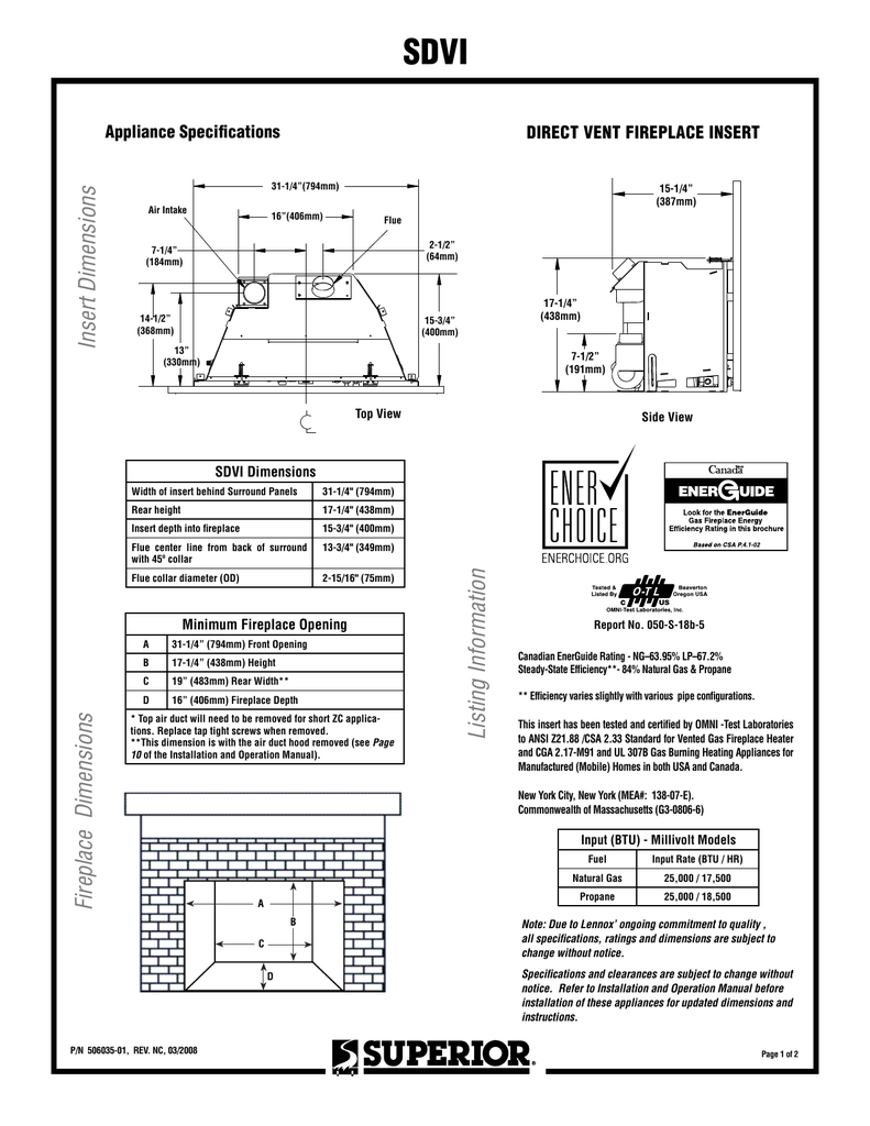 Sdvi Lennox Gas Fireplace Insert Manualzz Com