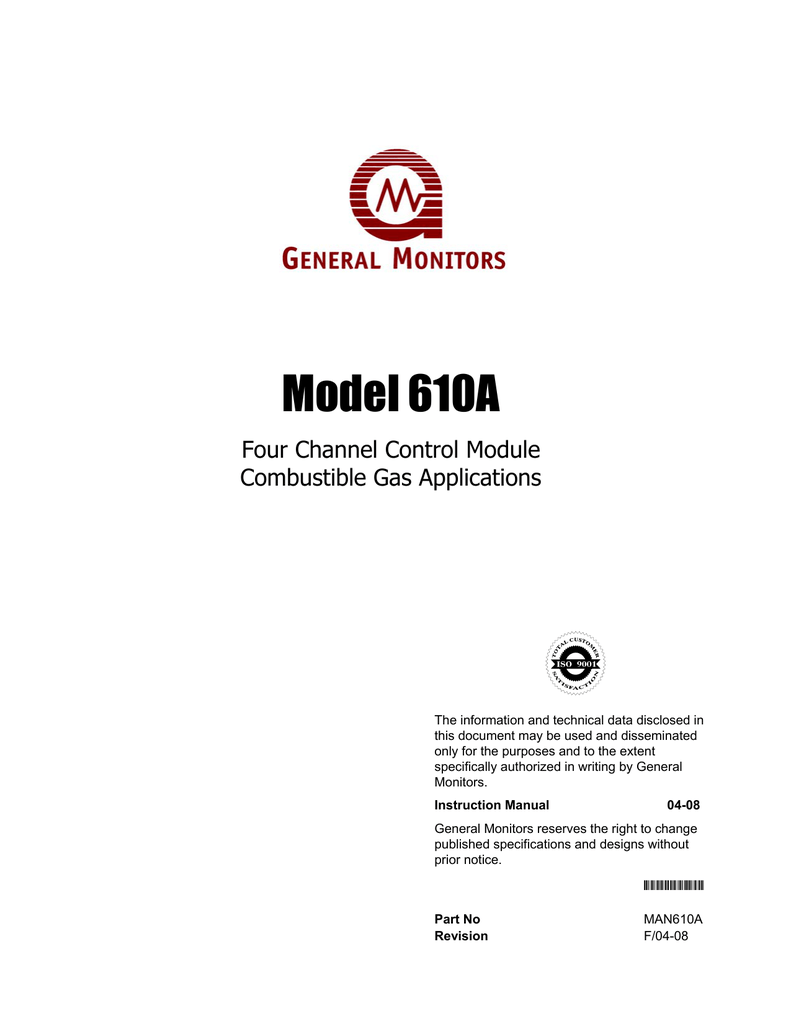 General Monitors 610A Four Channel Combustible Gas Monitor Owner's