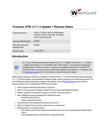 Fireware XTM v11.7.3 Update 1 Release Notes | Manualzz