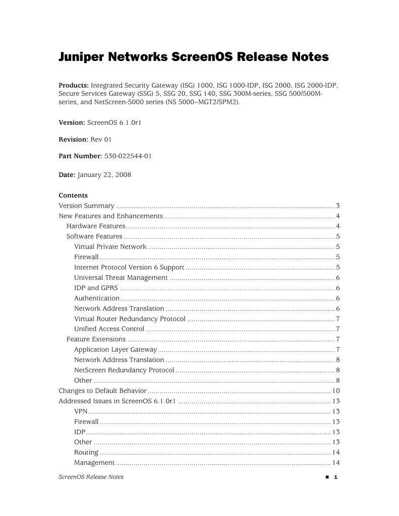 Juniper Networks Screenos Release Notes Manualzz