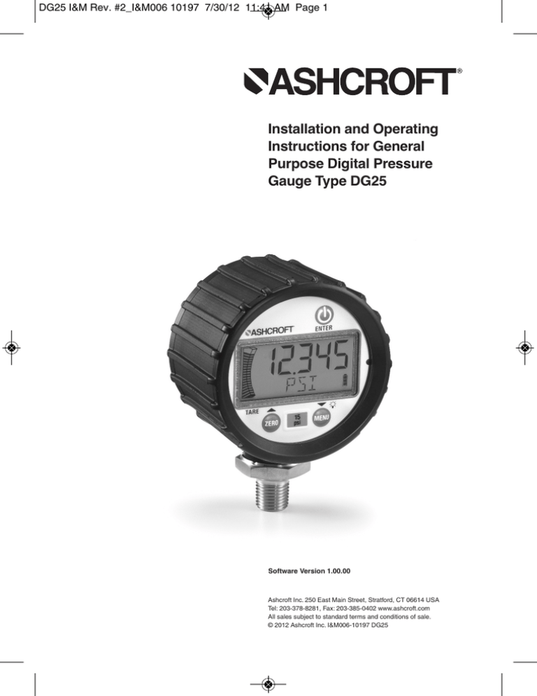 Ashcroft DG25 Digital Pressure Gauge Manual PDF Manualzz