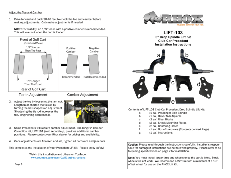 Adjust the Toe and Camber Manualzz