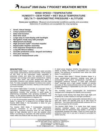 Kestrel 3500 Delta T Data Sheet Acez Instruments Philipes Manualzz