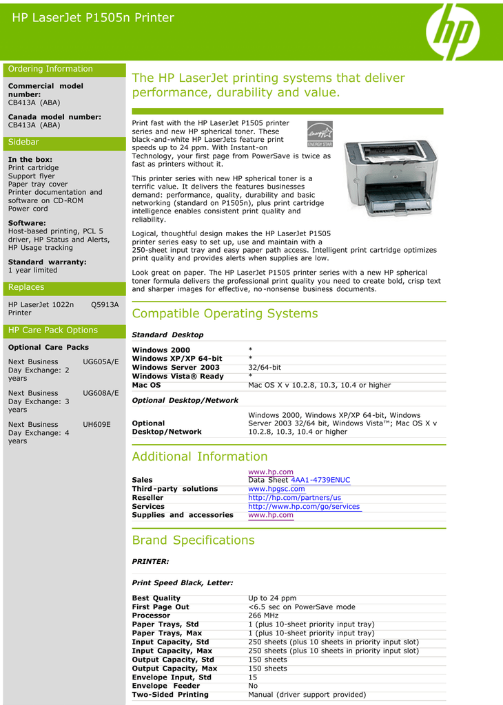 Hp Laserjet P1505n Printer The Hp Laserjet Printing Systems That Manualzz