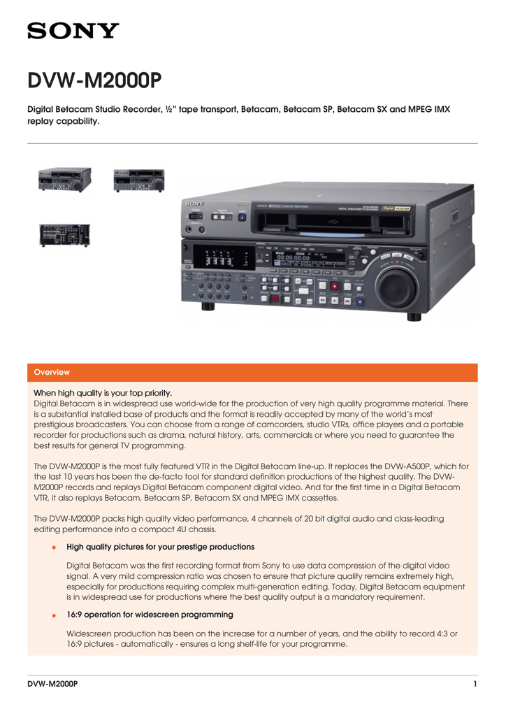 DVW-M2000P Brochure | Manualzz