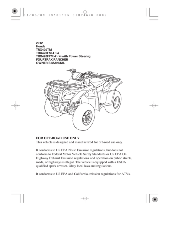 Honda 2012 TRX420FPM 4x4 Owner's Manual | Manualzz