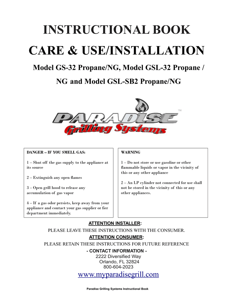 STEELE PRODUCTS PARADISE GSL32 User manual Ideal Outdoor Living