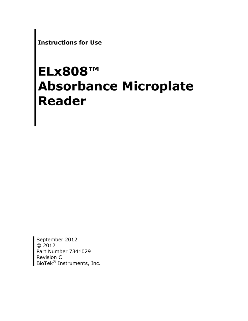 ELx808™ Absorbance Microplate Reader Manualzz