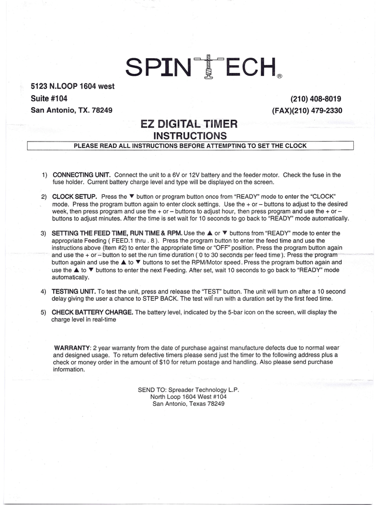 Spintech Premier Feeders Manualzz