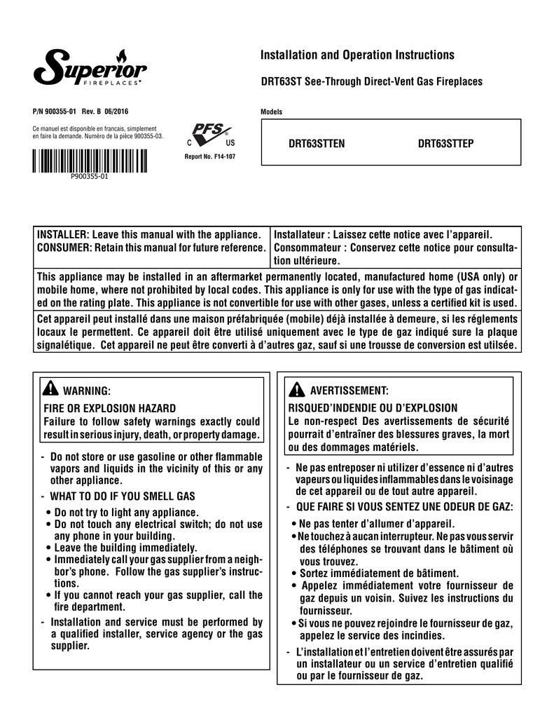 Installation And Operation Manual Superior Fireplaces Manualzz Com