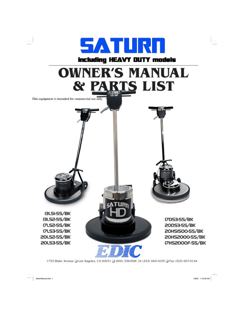 EDIC 20” Floor Buffing Swing Machine manual | Manualzz