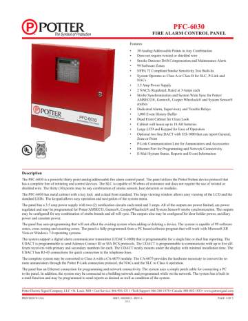 Potter PFC-6030 Addressable Fire Alarm Control Panel | Manualzz