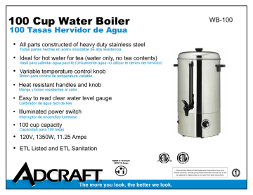 40 Cup Water Boiler Adcraft WB-40 