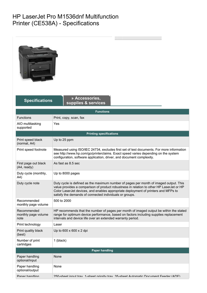 Hp Laserjet Pro M1536dnf Multifunction Printer Ce538a Manualzz