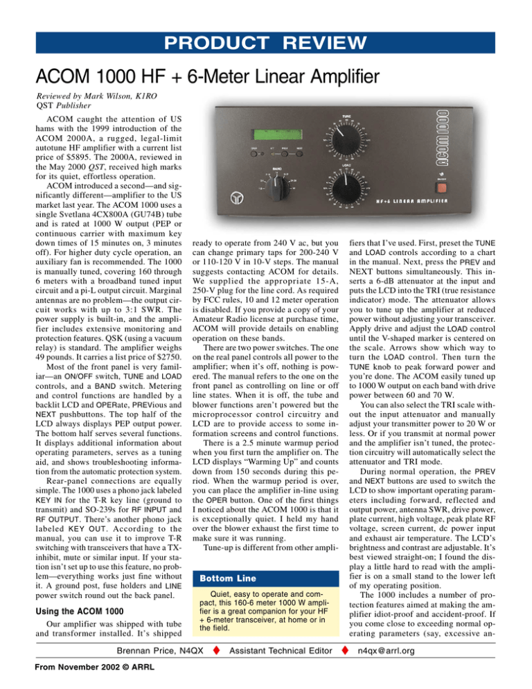 1000 HF + 6Meter Linear Amplifier Manualzz
