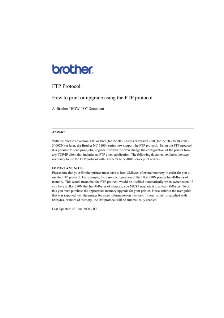 FTP Protocol. How to print or upgrade 
