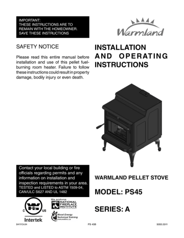 Warmland PS45 series A Nstallation And Operating Instructions | Manualzz