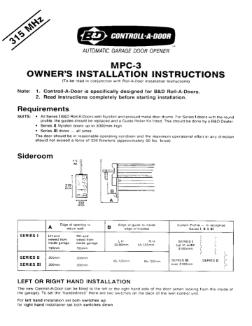 Automatic Garage Door Opener Mpg 3, Garage Door Opener Installation Instructions
