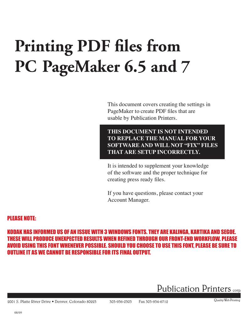 pagemaker 6.5 for windows 7