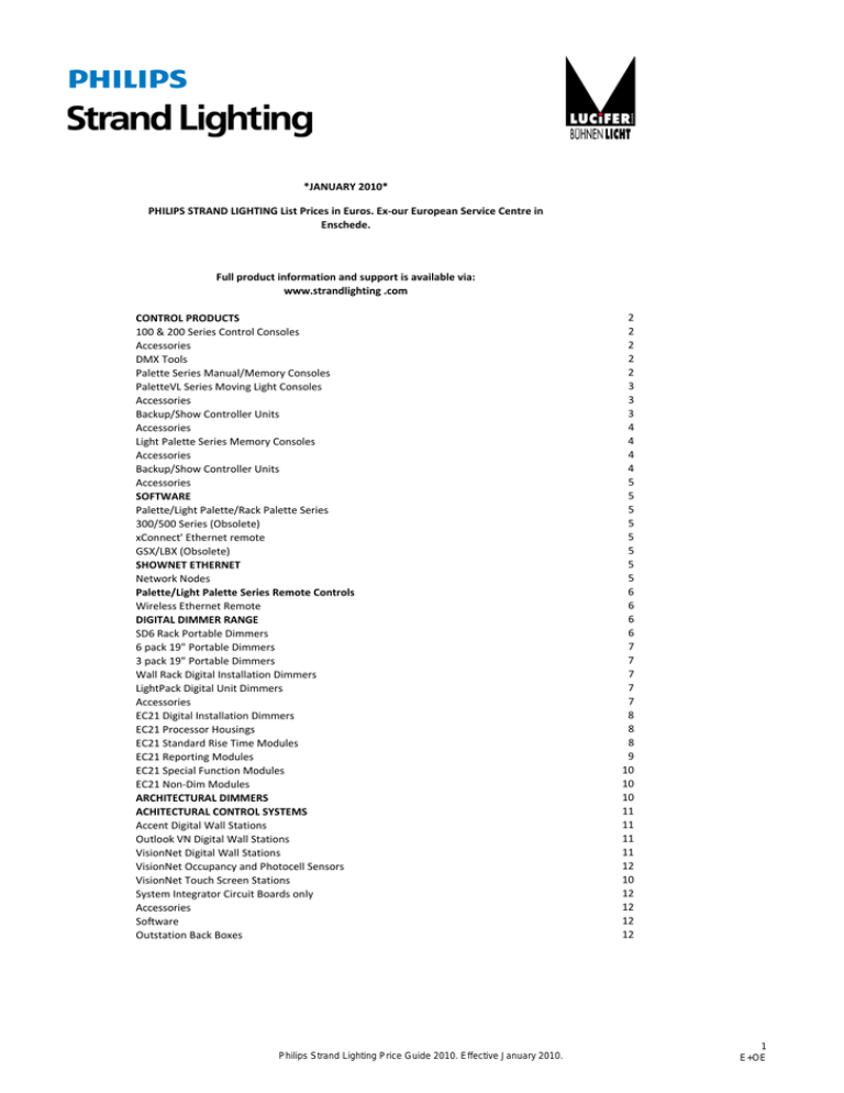 *JANUARY 2010* PHILIPS STRAND LIGHTING List Prices in Euros | Manualzz