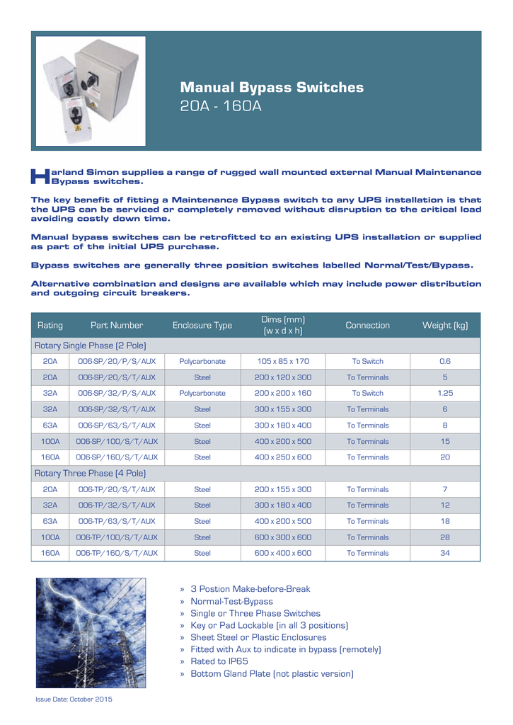 Manual Bypass Switches 20A 160A Manualzz