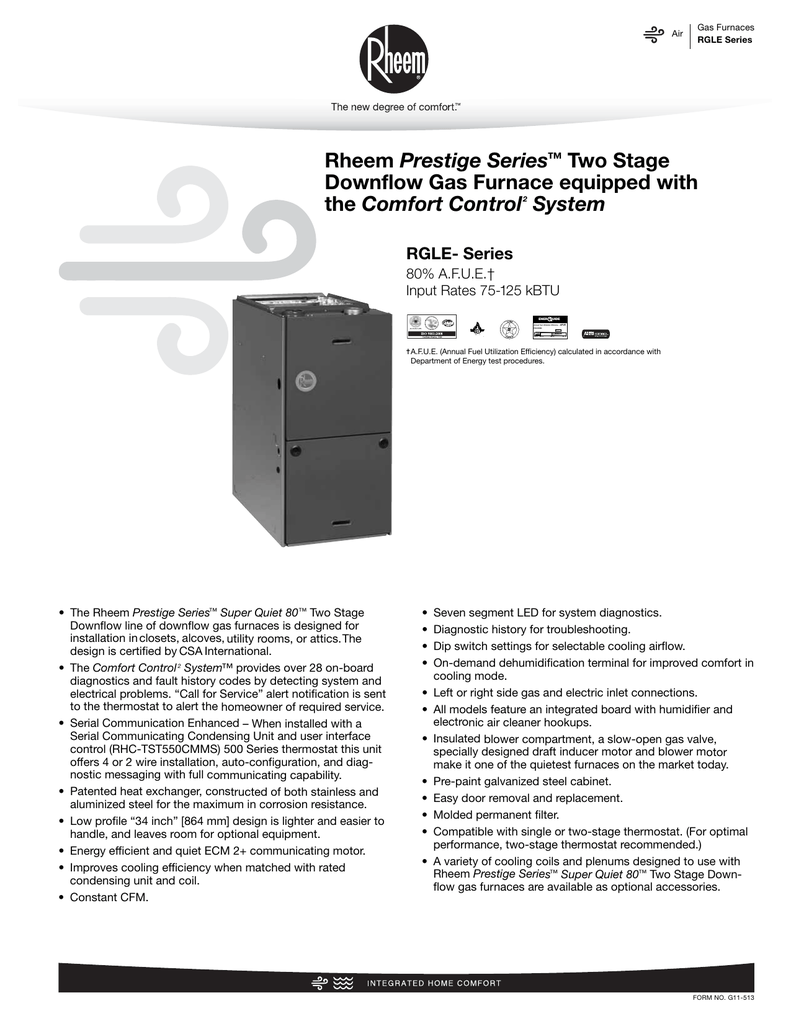 Rheem Prestige Series™ Two Stage Downflow Gas Furnace Manualzz